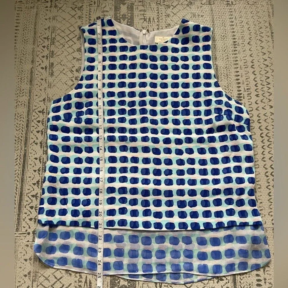 Kate Spade - Blue & White Brush‎ Dot Patterned Tank Sz M